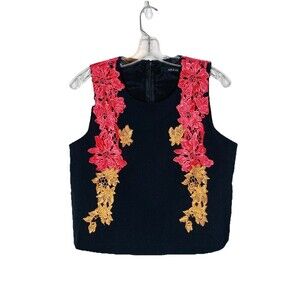 Ark & Co Blouse Women Size Medium Sleeveless V Neck Lace Embroidery Accents